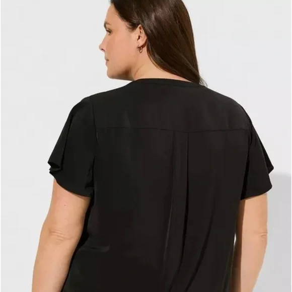 Black Crepe de Chine Flutter Sleeve Blouse - Picture 2 of 4